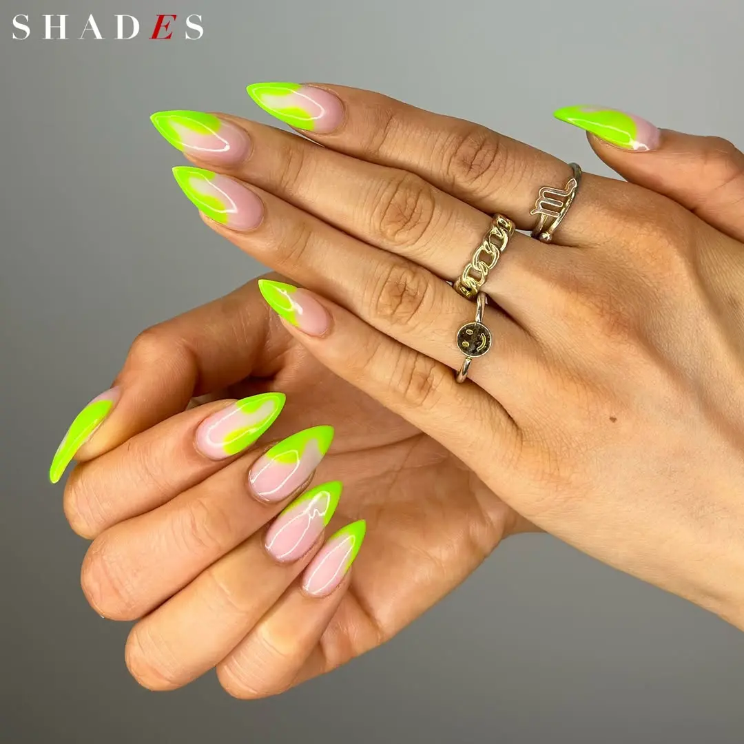 Bright neon nails with elegant accents