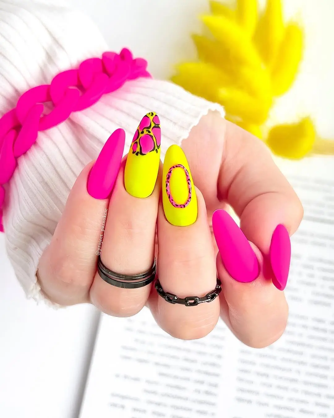 Bold and vibrant neon nail art design