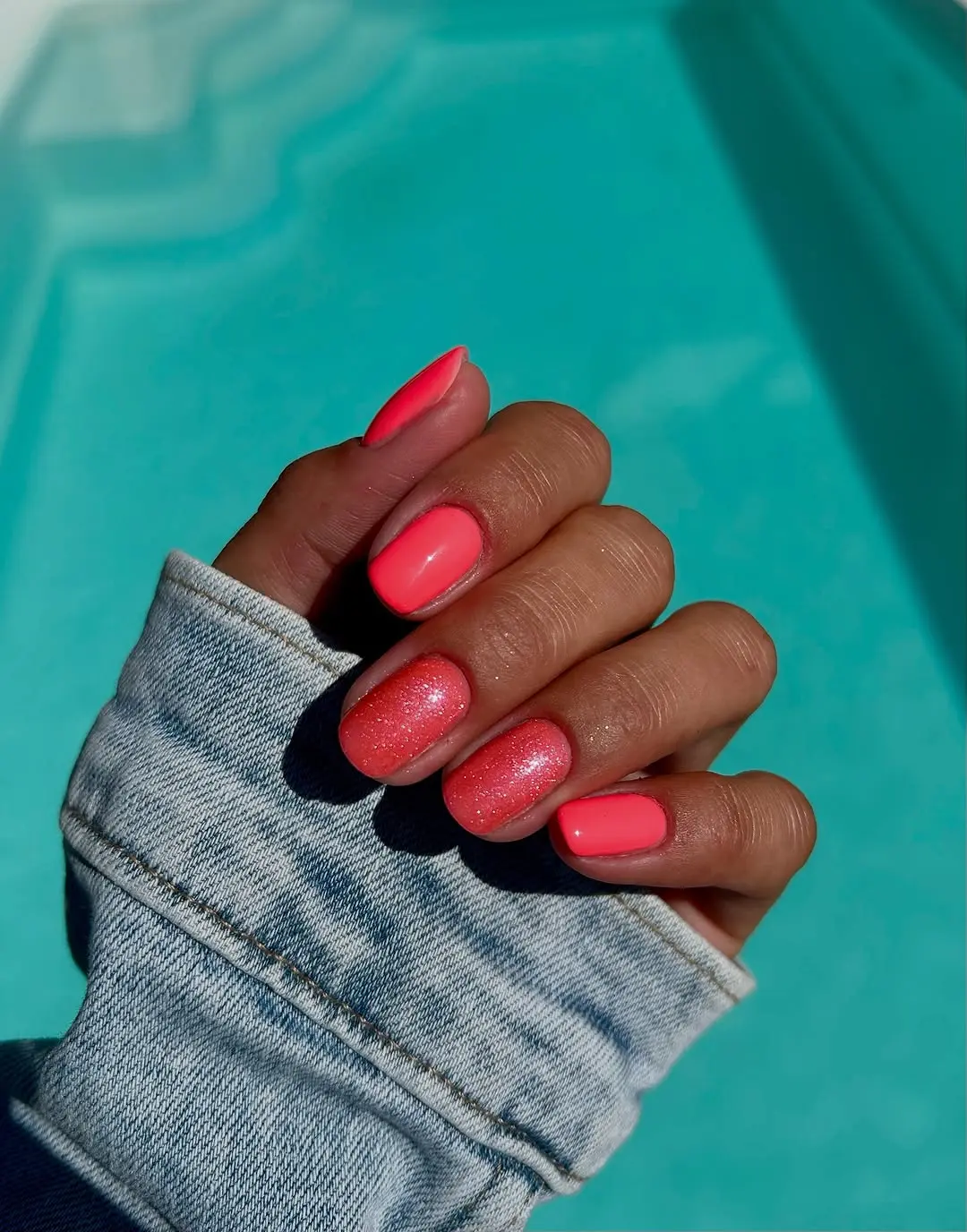 Vivid Coral Neon Nails Perfect for Summer