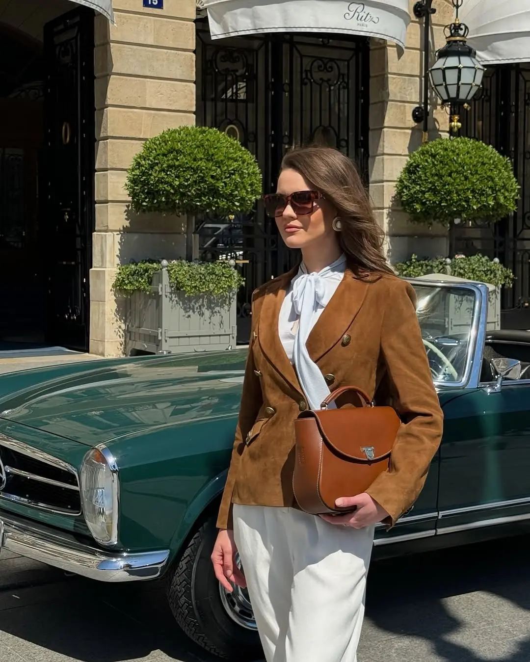Chic suede blazer meets elegant winter whites