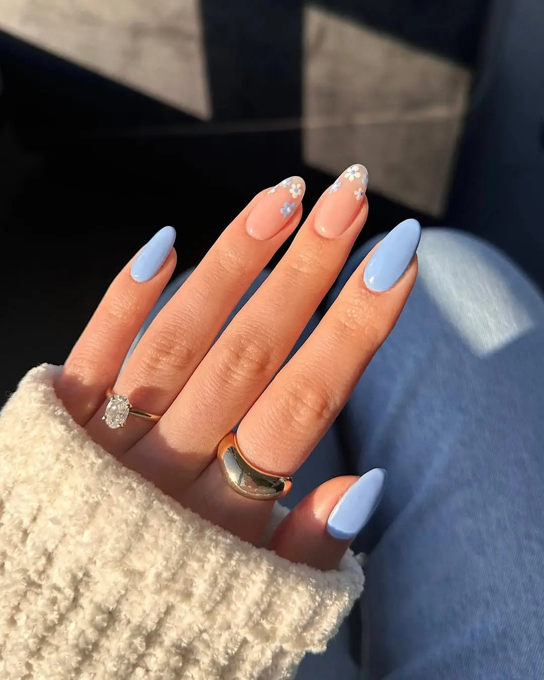 Charming Periwinkle and Floral Nail Design