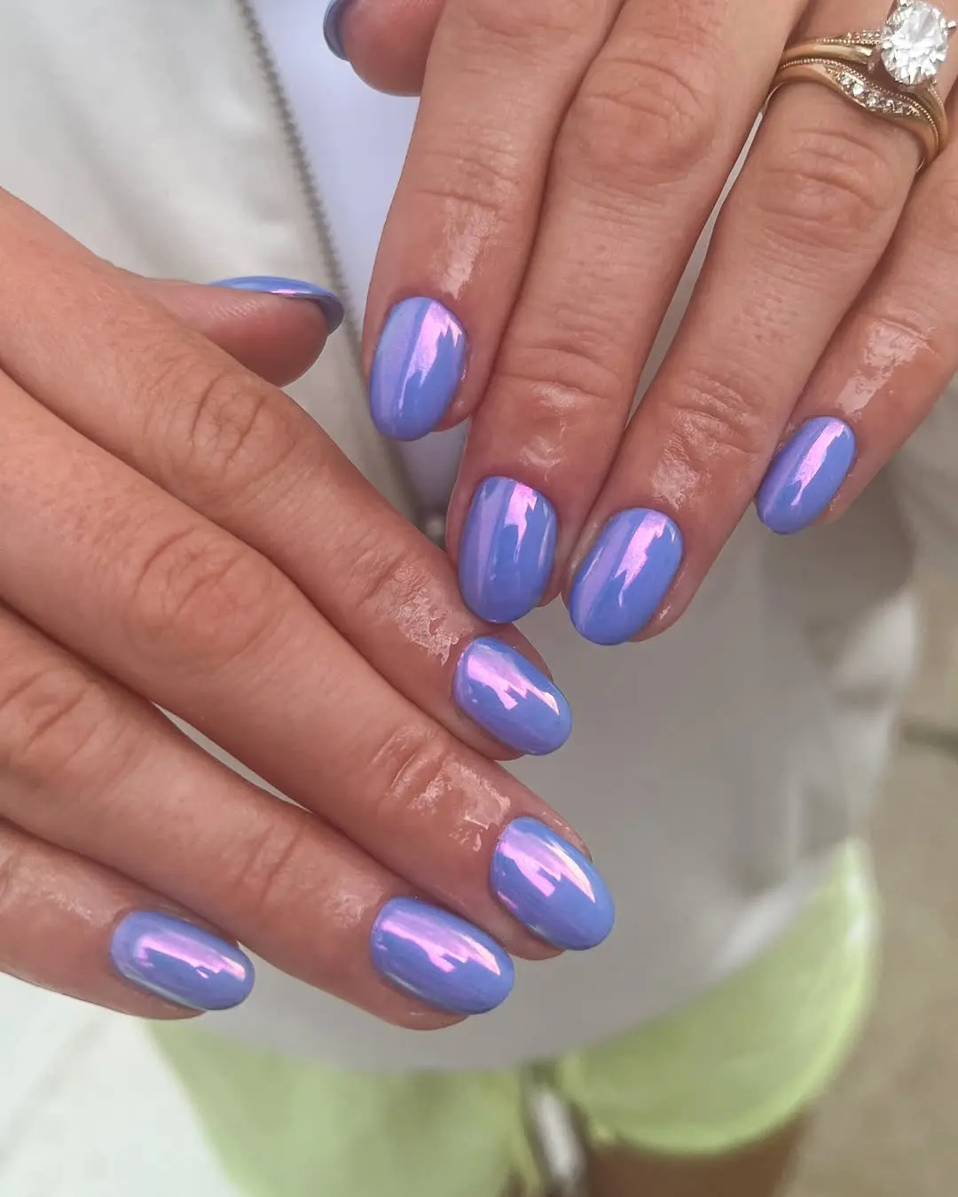 Shiny Periwinkle Nails with Reflective Highlights