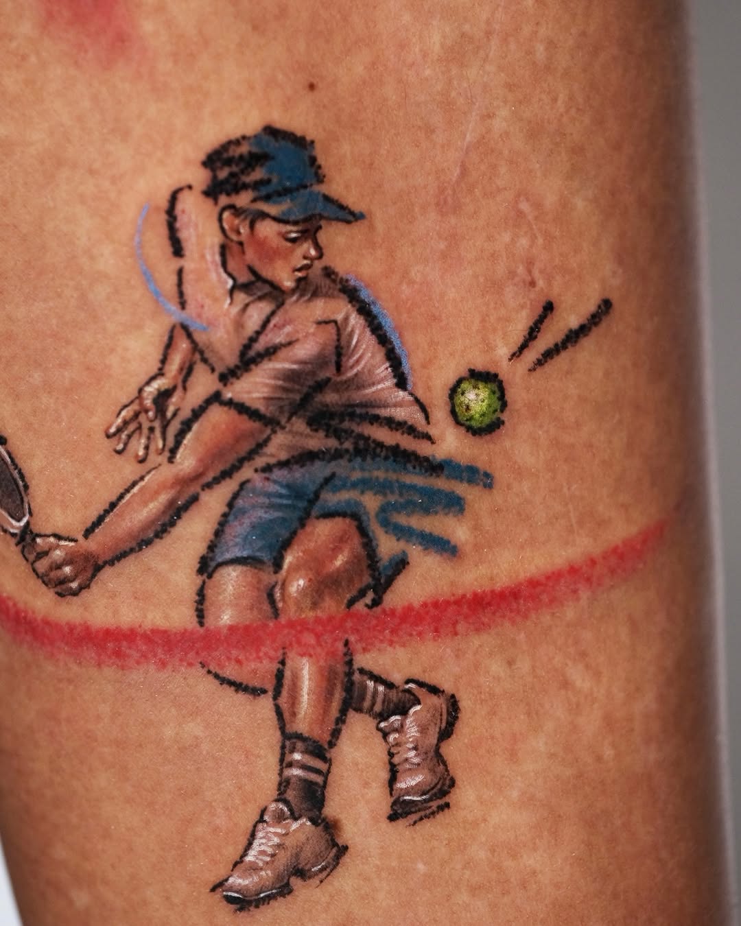 Dynamic pickleball athlete captured in ink