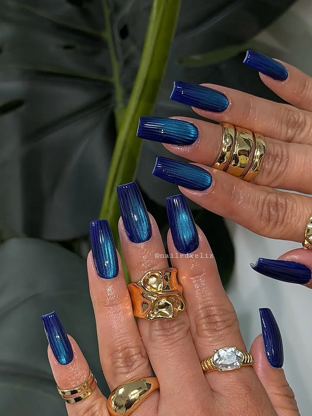 Stunning Ribbed Glass Nails with Blue Shine