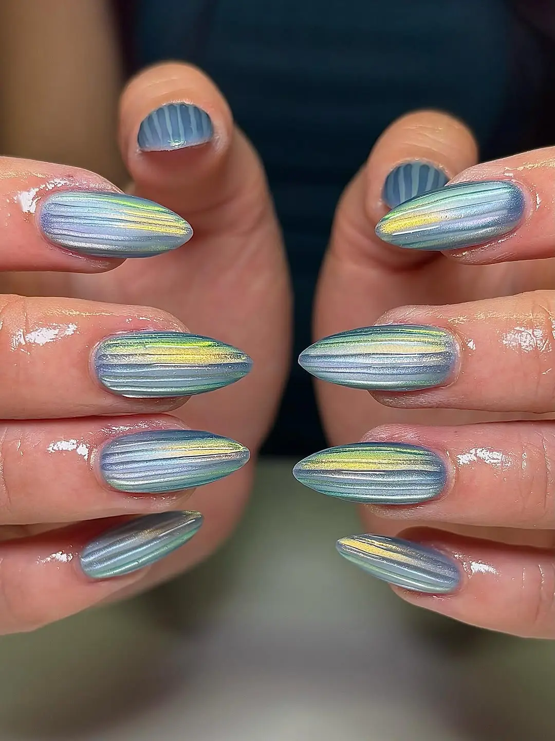 Sleek and colorful ribbed glass nail art