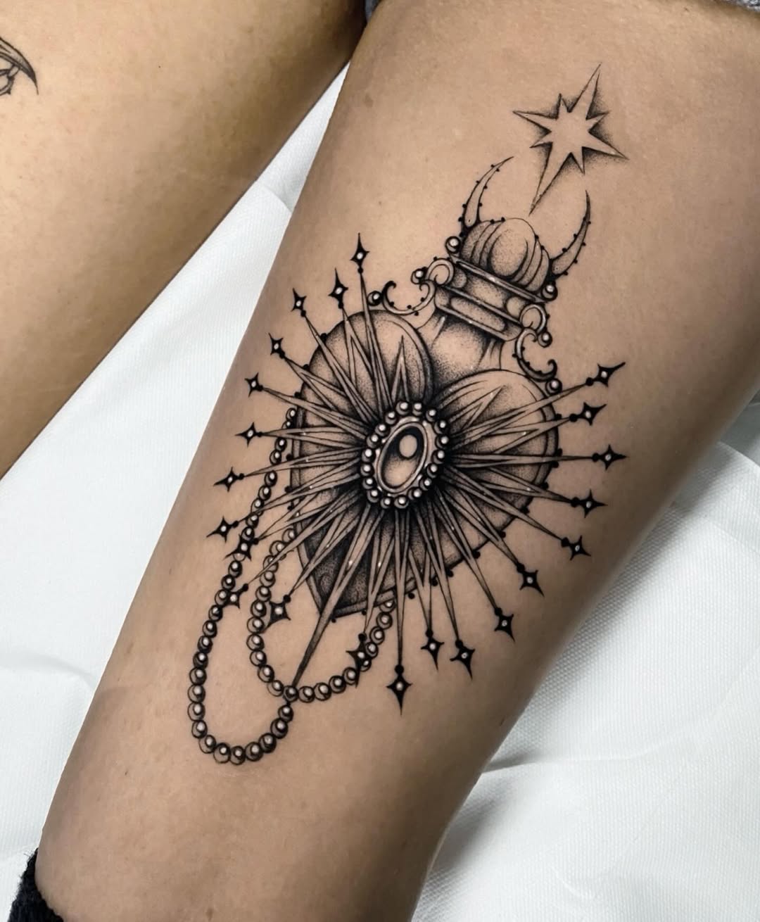 Intricate sacrification tattoo with gothic elements