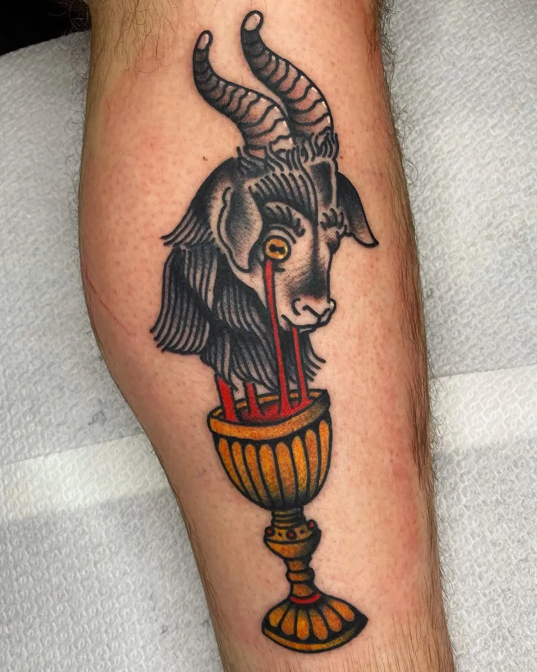 Unique Goat Head with Chalice Tattoo Design