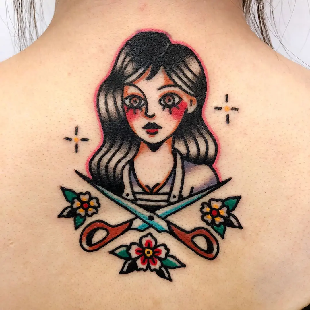 Stylish tattoo merging artistry with hair styling