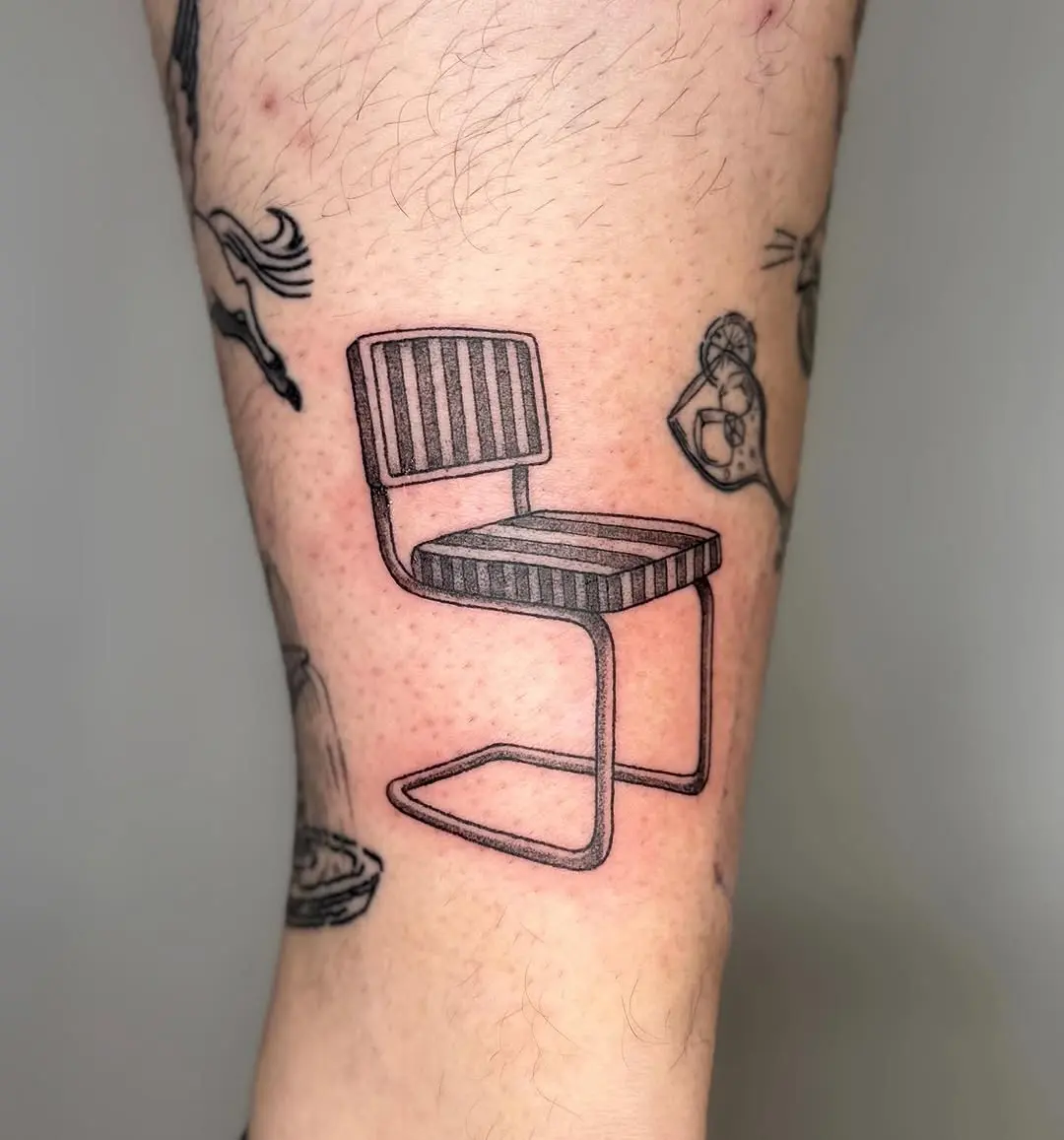 Minimalist Chair Tattoo with Striped Design