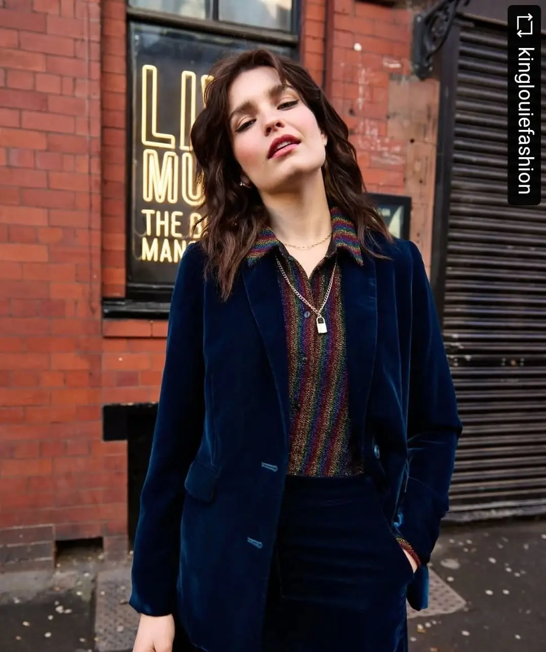 Chic Velvet Blazer with Colorful Layered Top