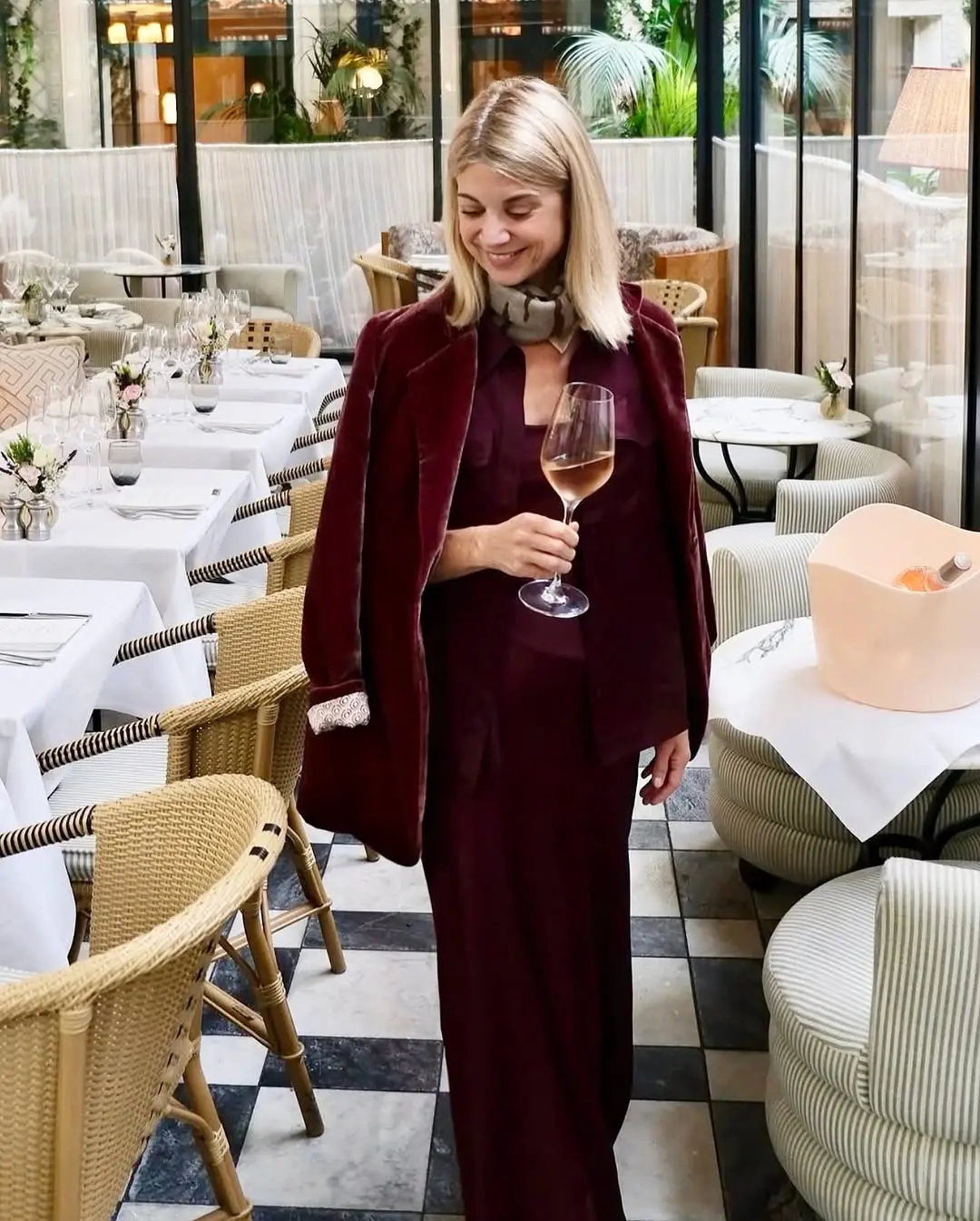 Chic Velvet Blazer with Wine Pairing