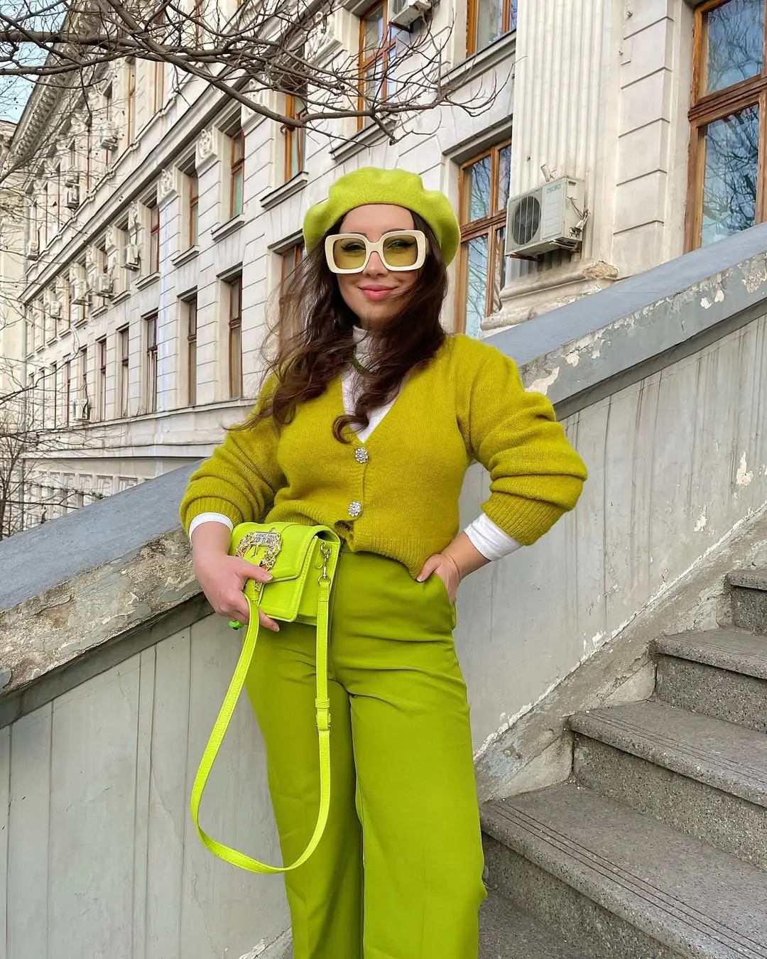 Chic and Bold Monochrome Green Ensemble