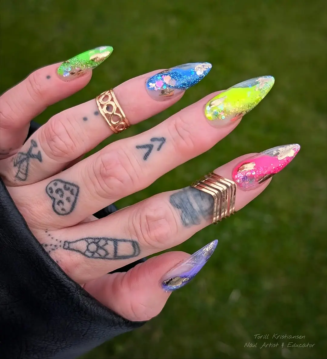Vibrant Neon Nails with Stunning Glitter Accents