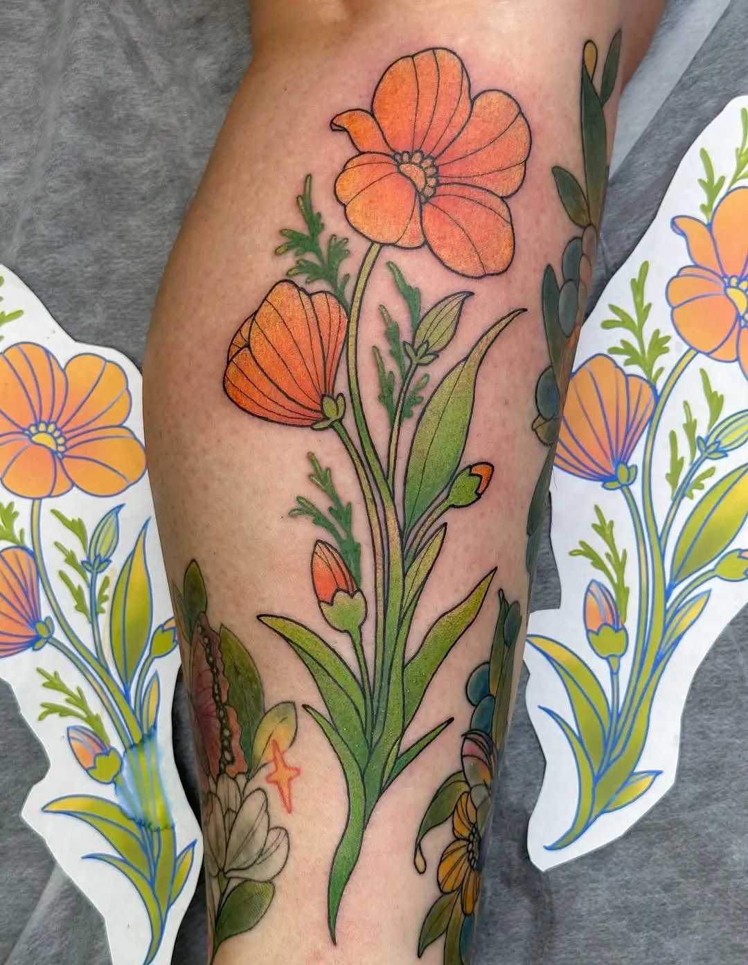 Stunning Poppy Tattoo in Bright Colors