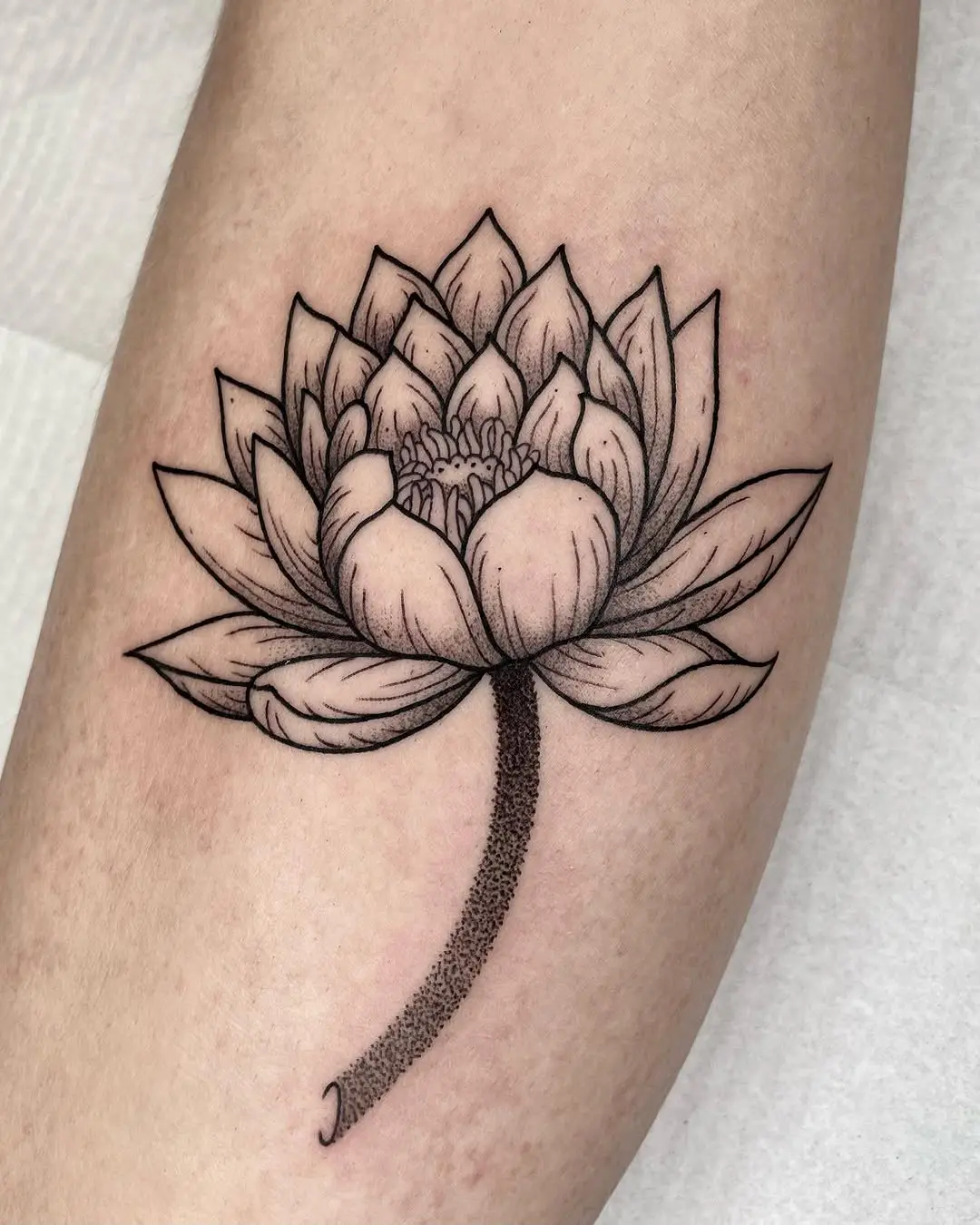 Elegant black outline water lily tattoo design