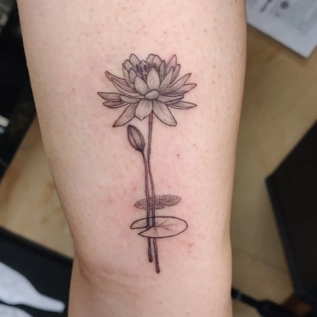 Elegant water lily tattoo in fine detail