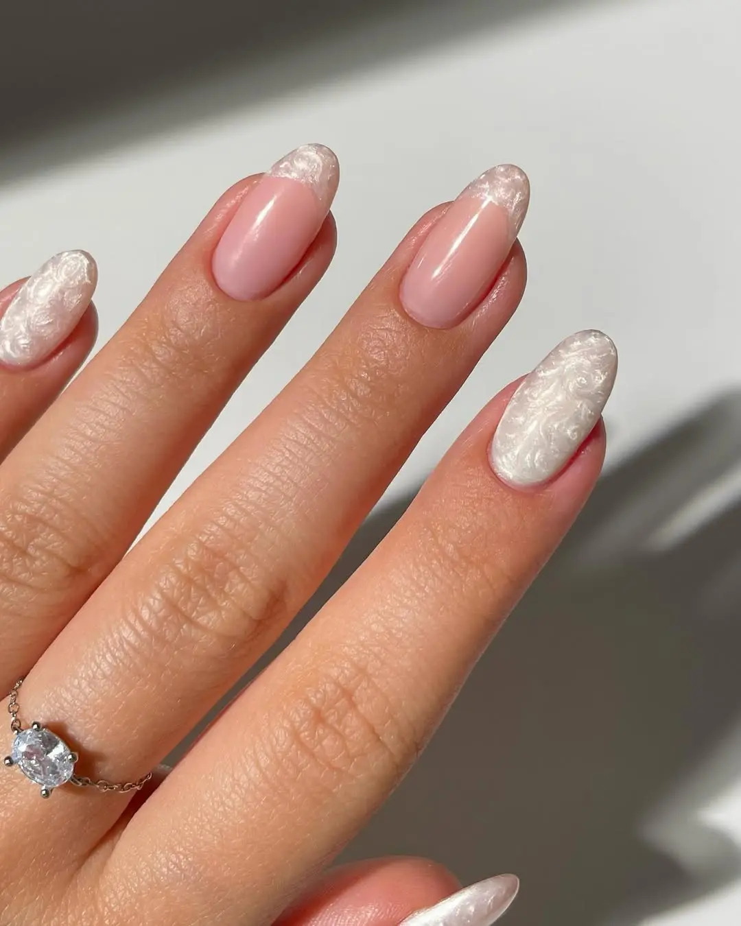 Elegant Pink Wedding Nails with Intricate Design
