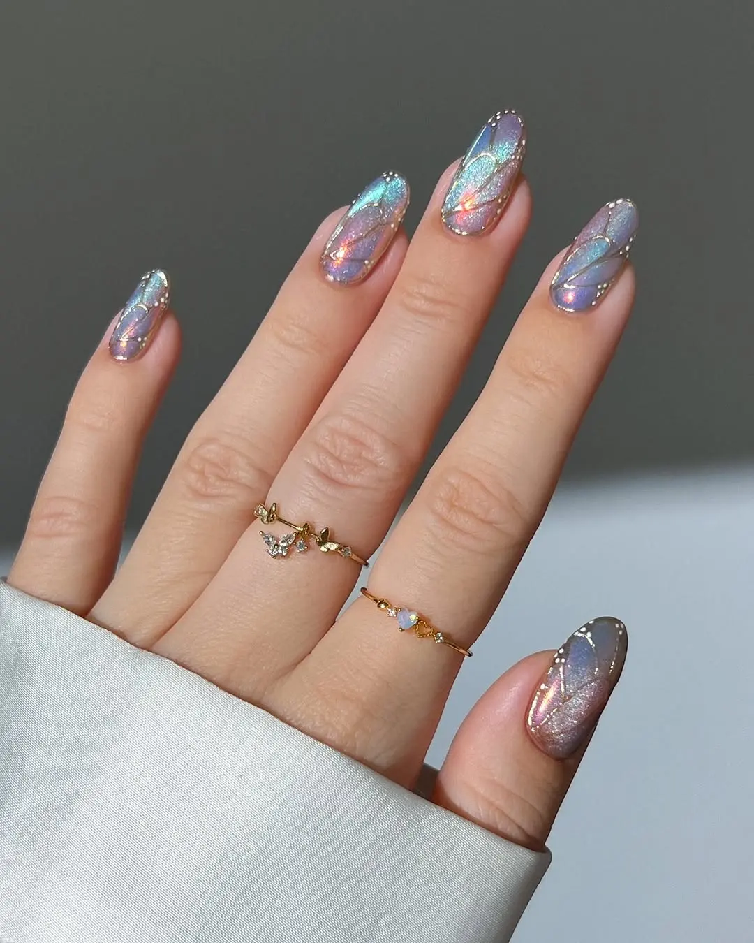 Sparkling holographic wedding nail design