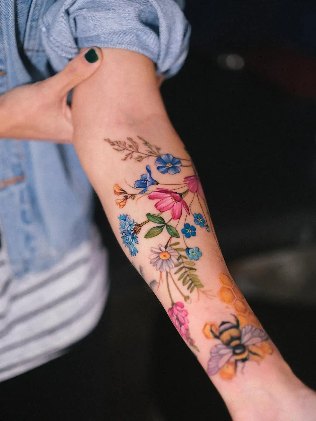 Stylish and Colorful Wildflower Tattoo Design