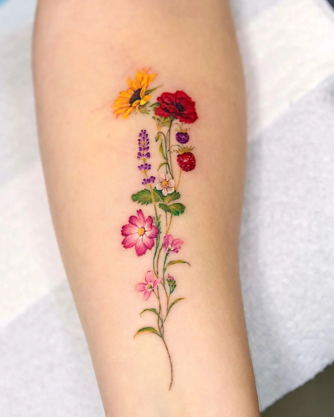 Vibrant wildflower tattoo celebrates nature's beauty