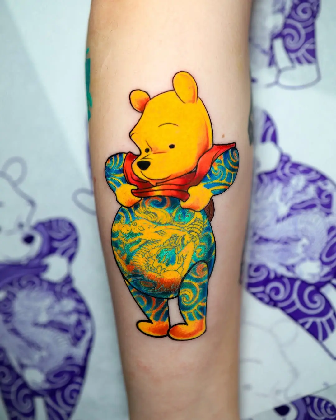 Vibrant Winnie the Pooh Tattoo Design