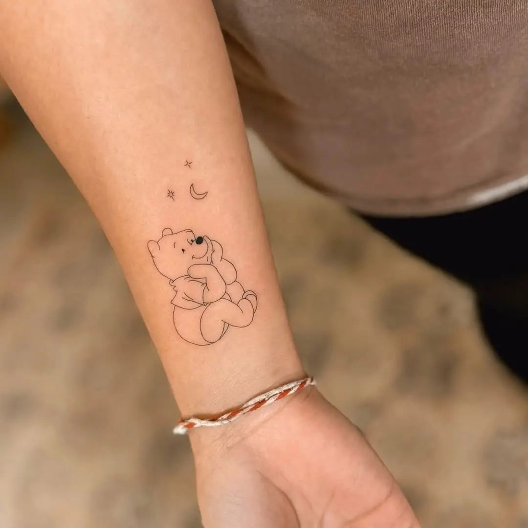 Charming Winnie the Pooh with stars and moon