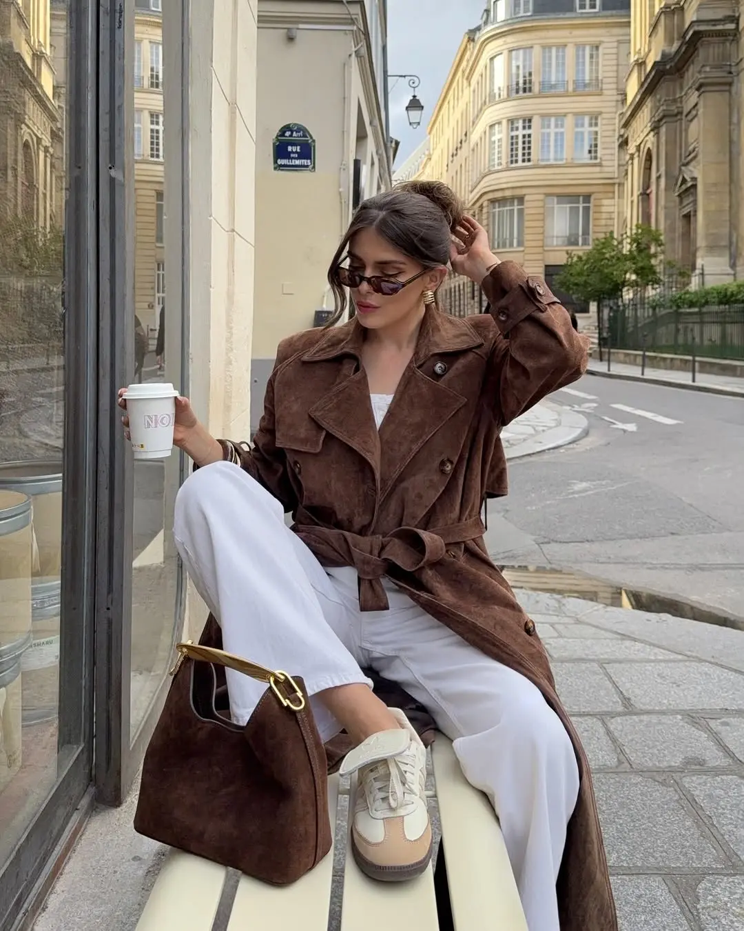 Chic brown trench coat for winter dates
