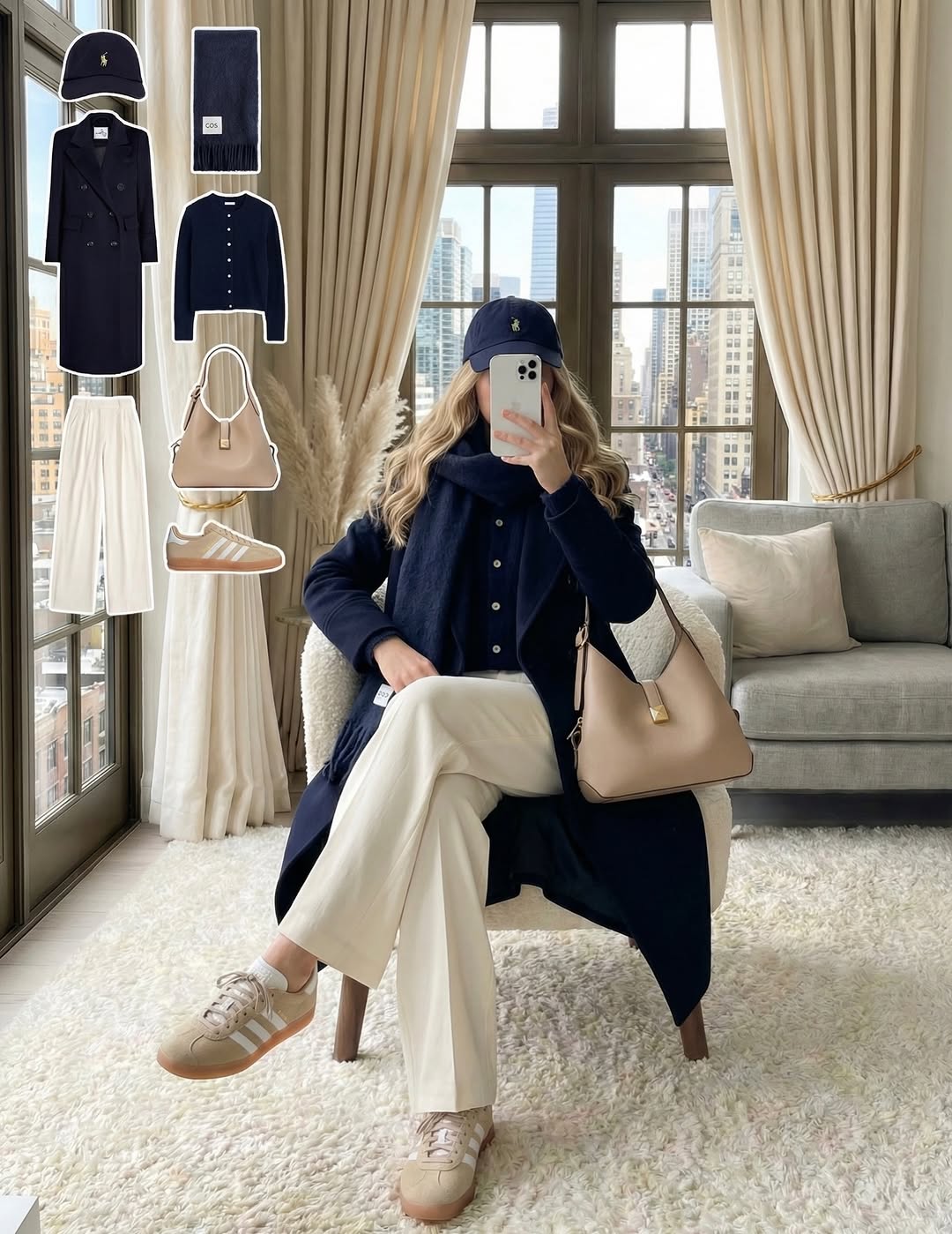 Chic navy ensemble for winter work vibes