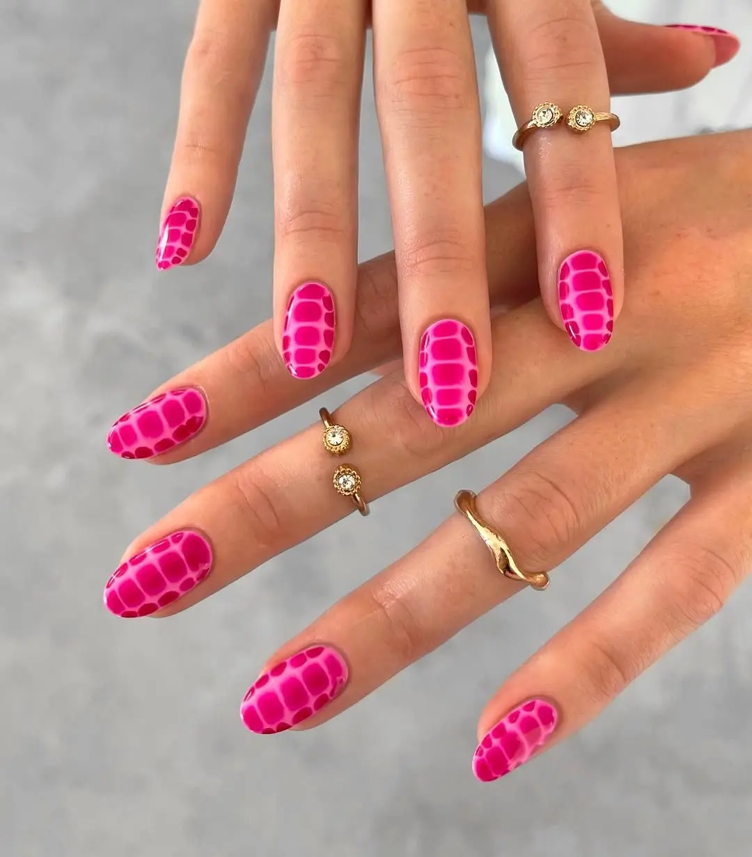 Vibrant Pink Crocodile Patterned Barbie Nails