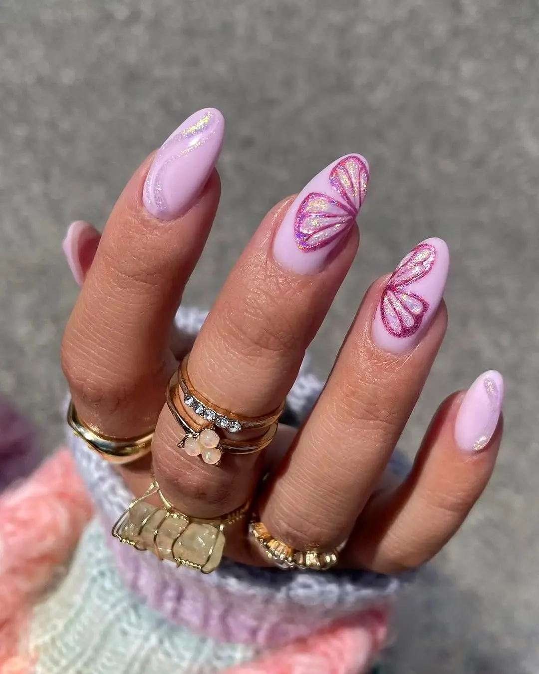 Charming pink butterfly nail design for Barbie fans