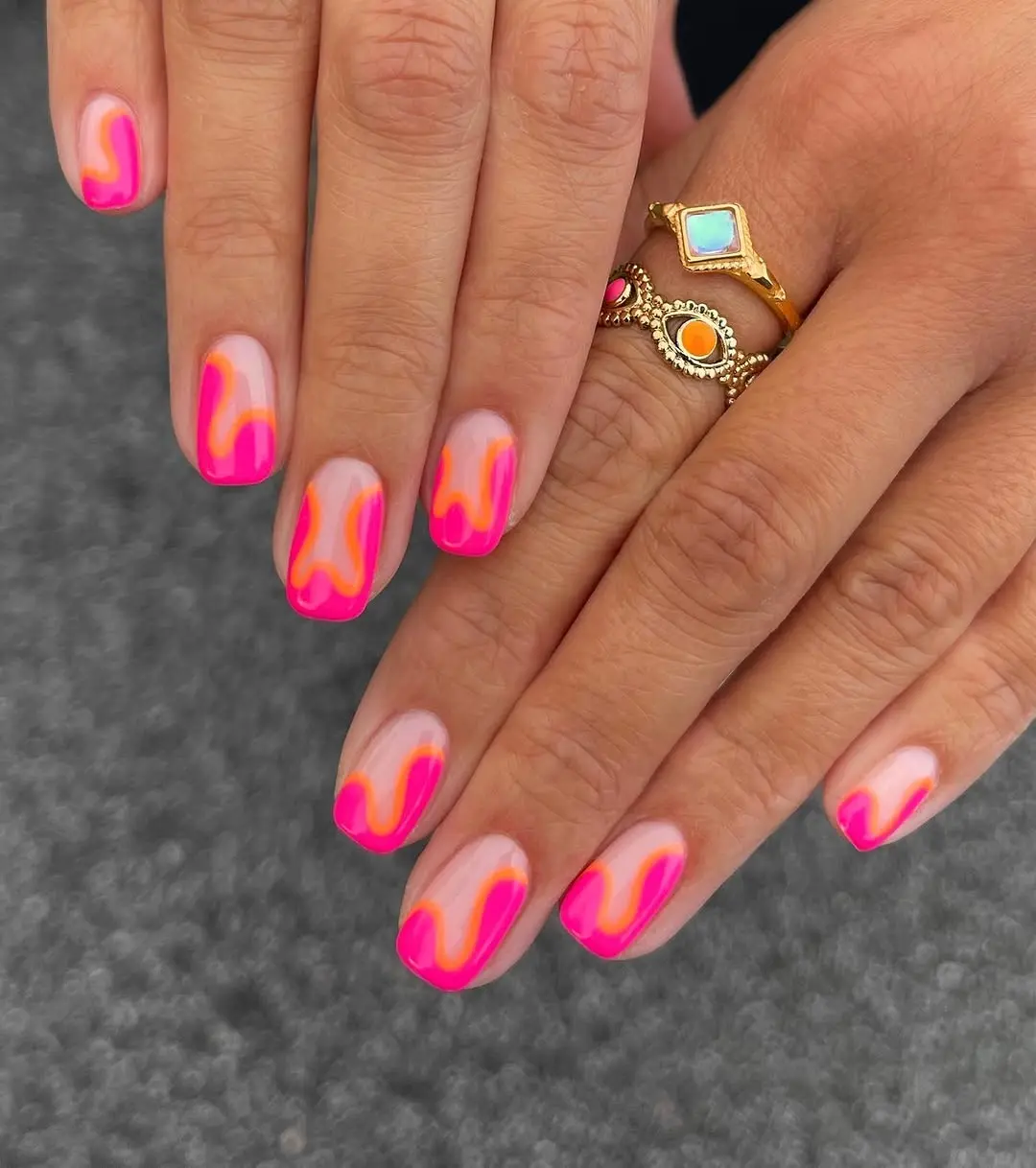 Vibrant Neon Waves: Barbie-Inspired Nail Art