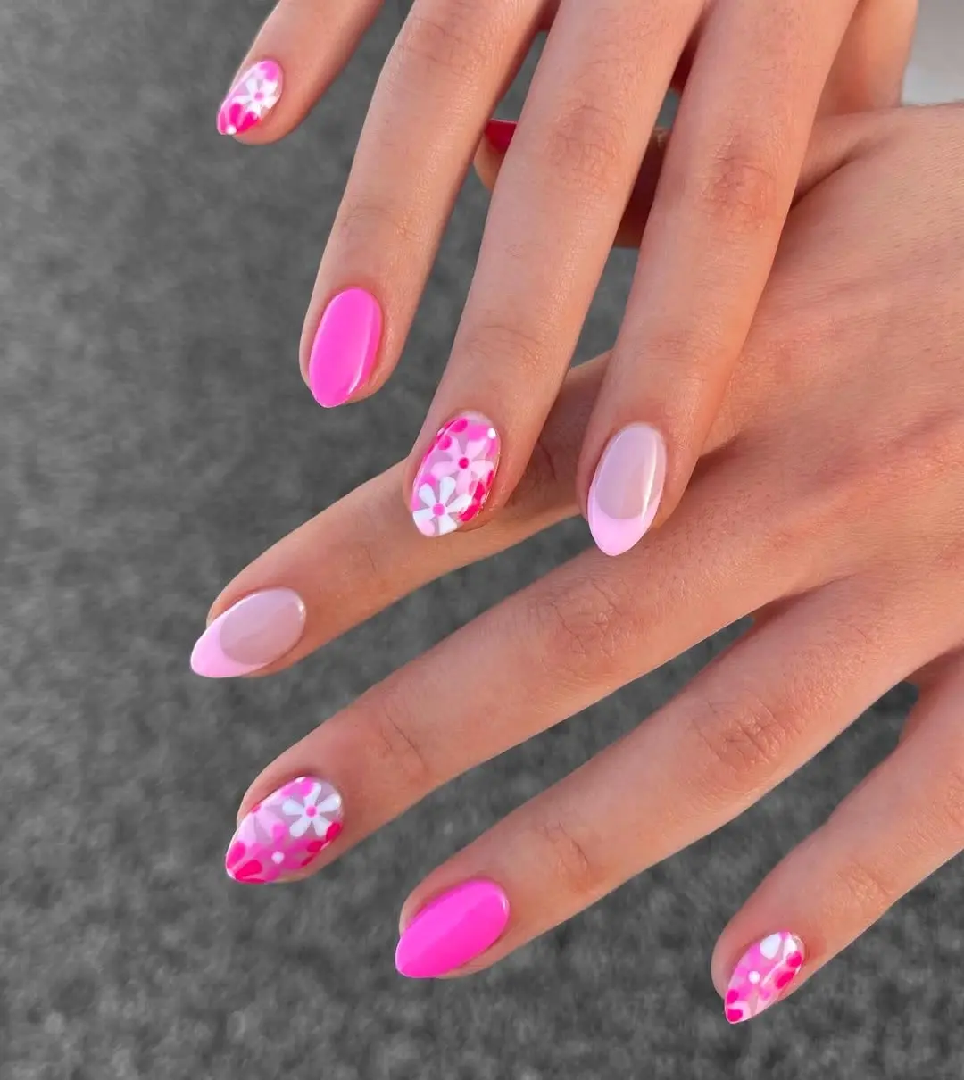 Chic pink flower-inspired nail design