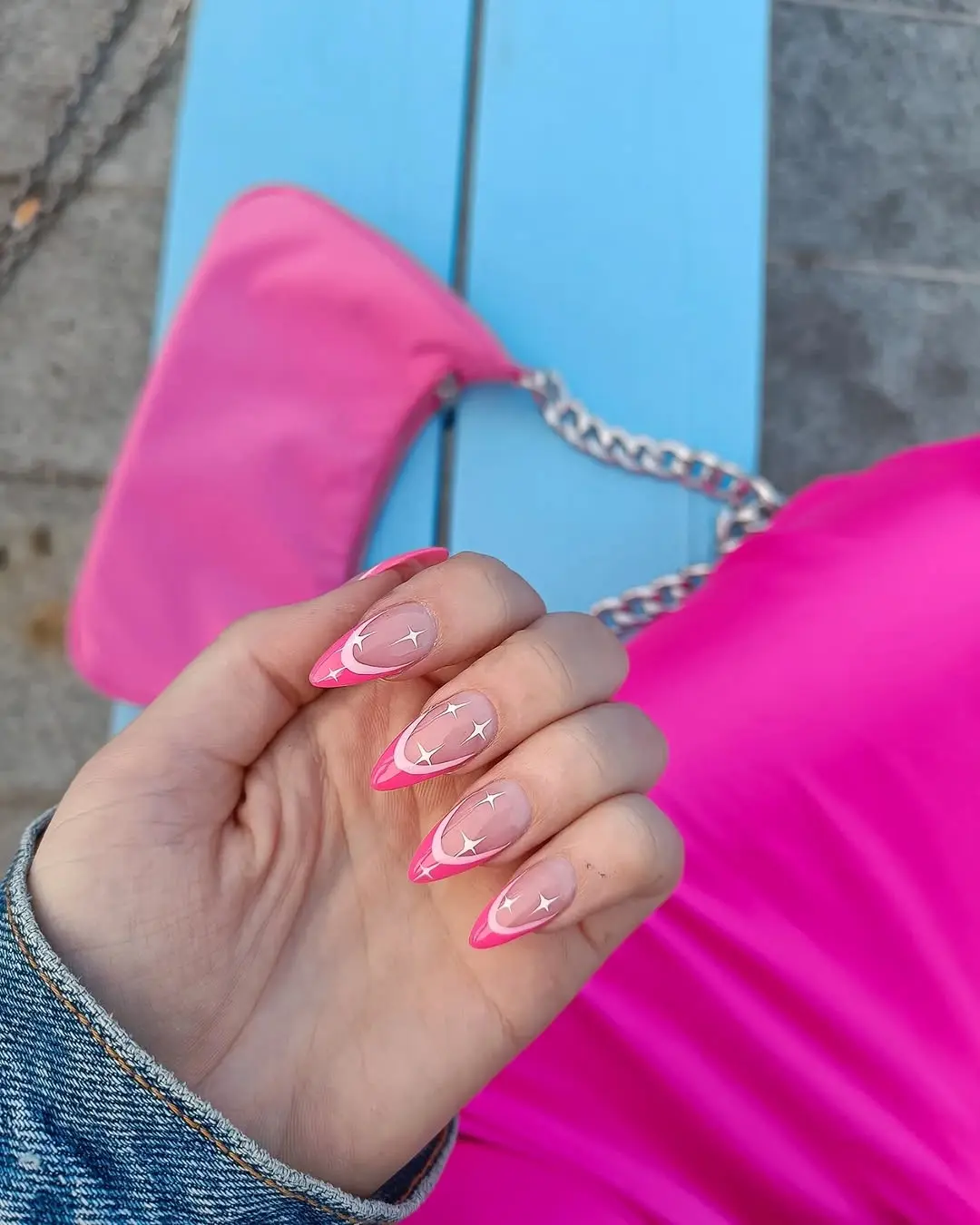 Vibrant Pink Stars on Trendy Nail Design