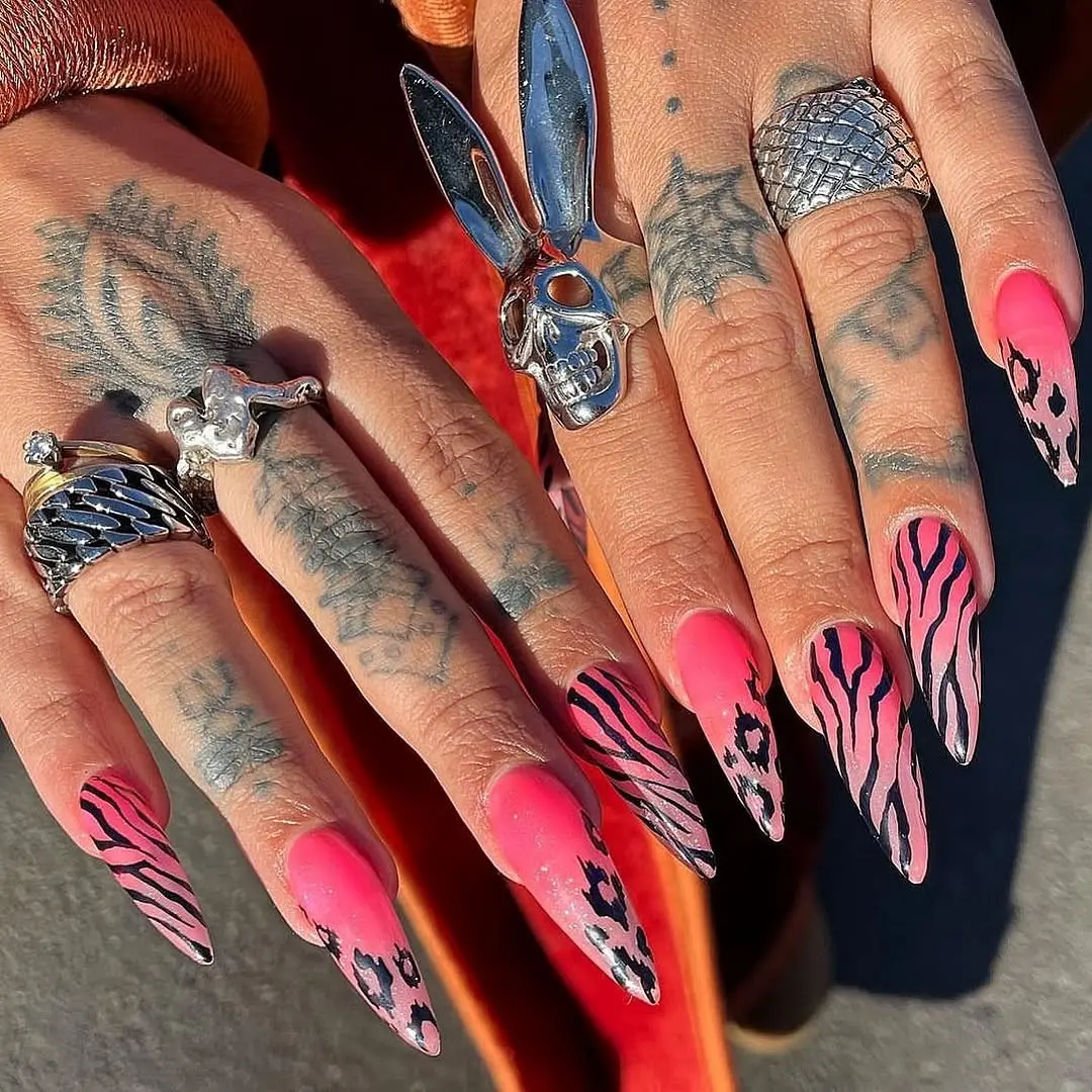 Playful Barbie nails with zebra flair
