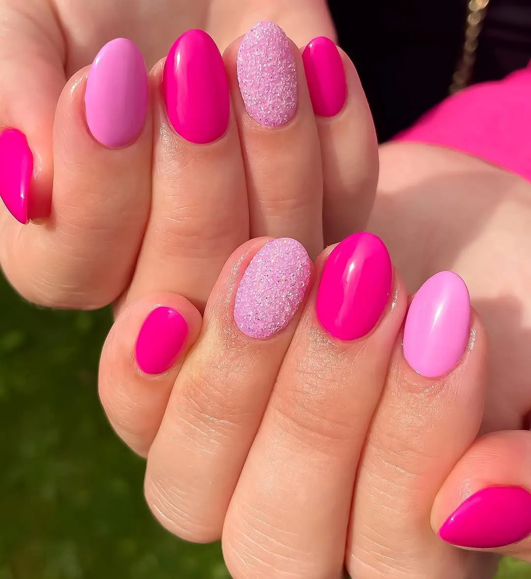 Vibrant pinks with glittery accents for Barbie vibes