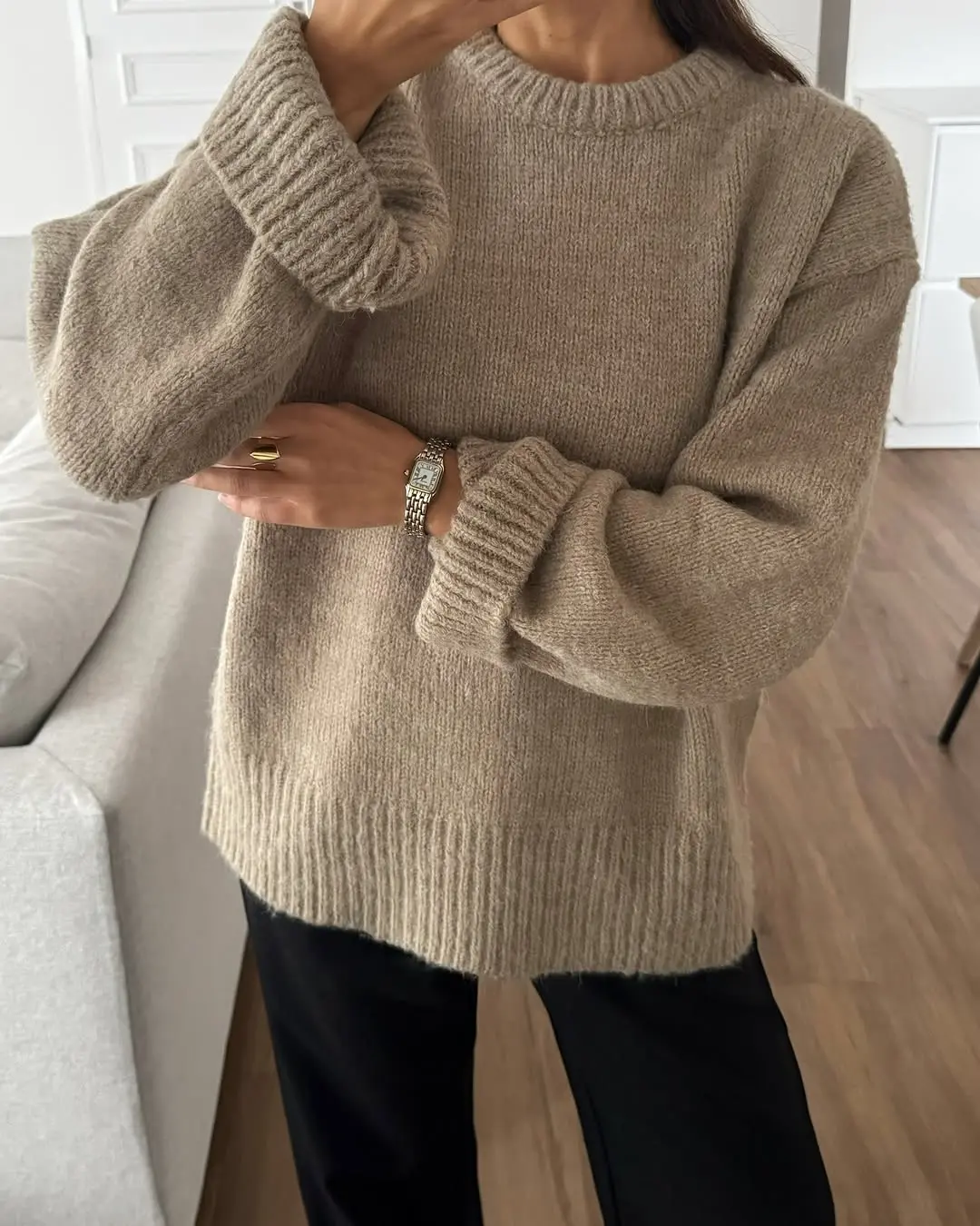 Chic and Cozy Beige Sweater Ensemble