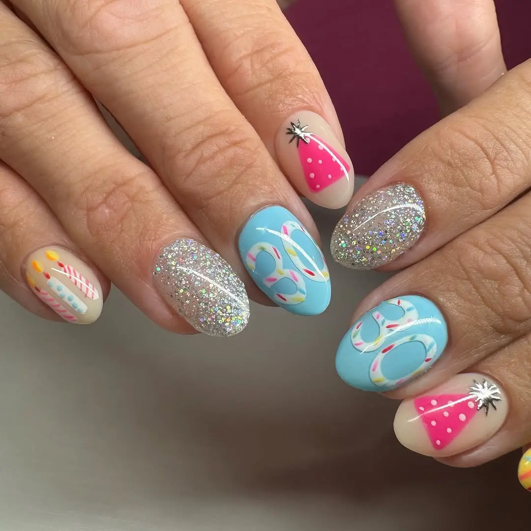 Vibrant and Festive Birthday Nail Art Design