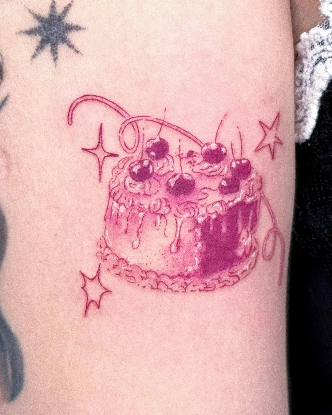 Deliciously vivid cake tattoo design