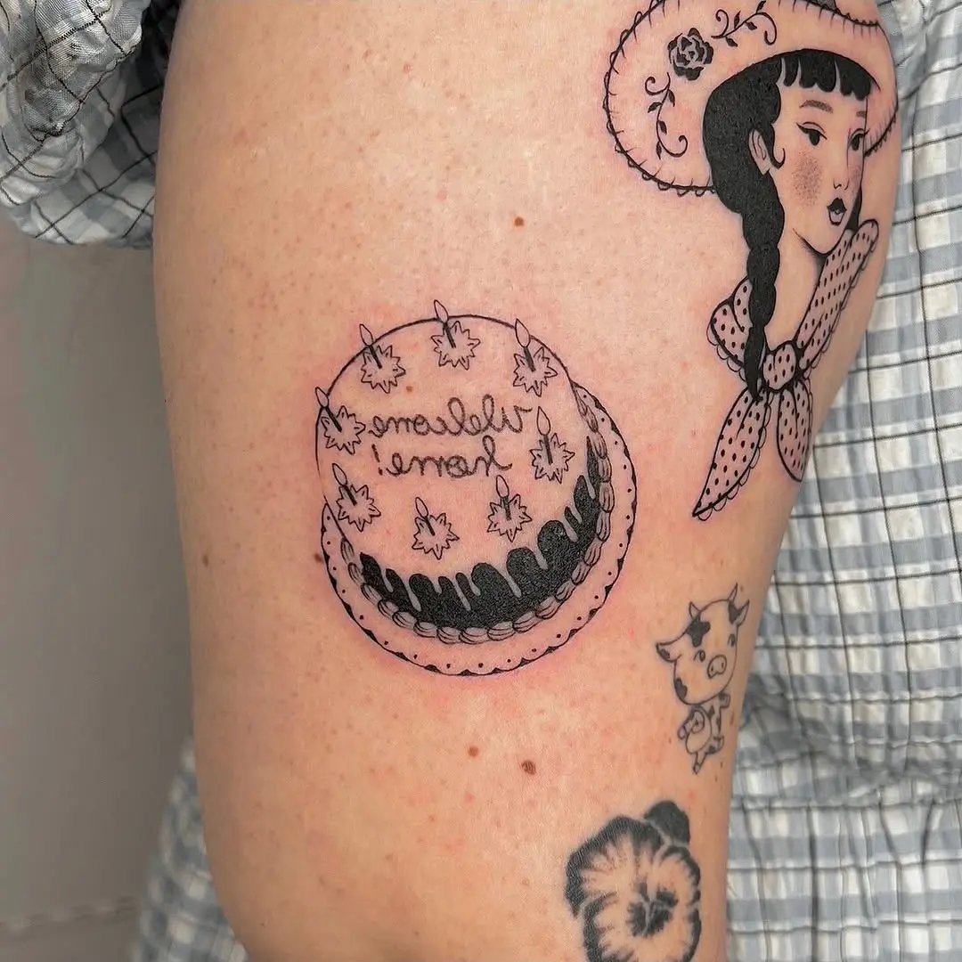 Charming welcome home cake tattoo design