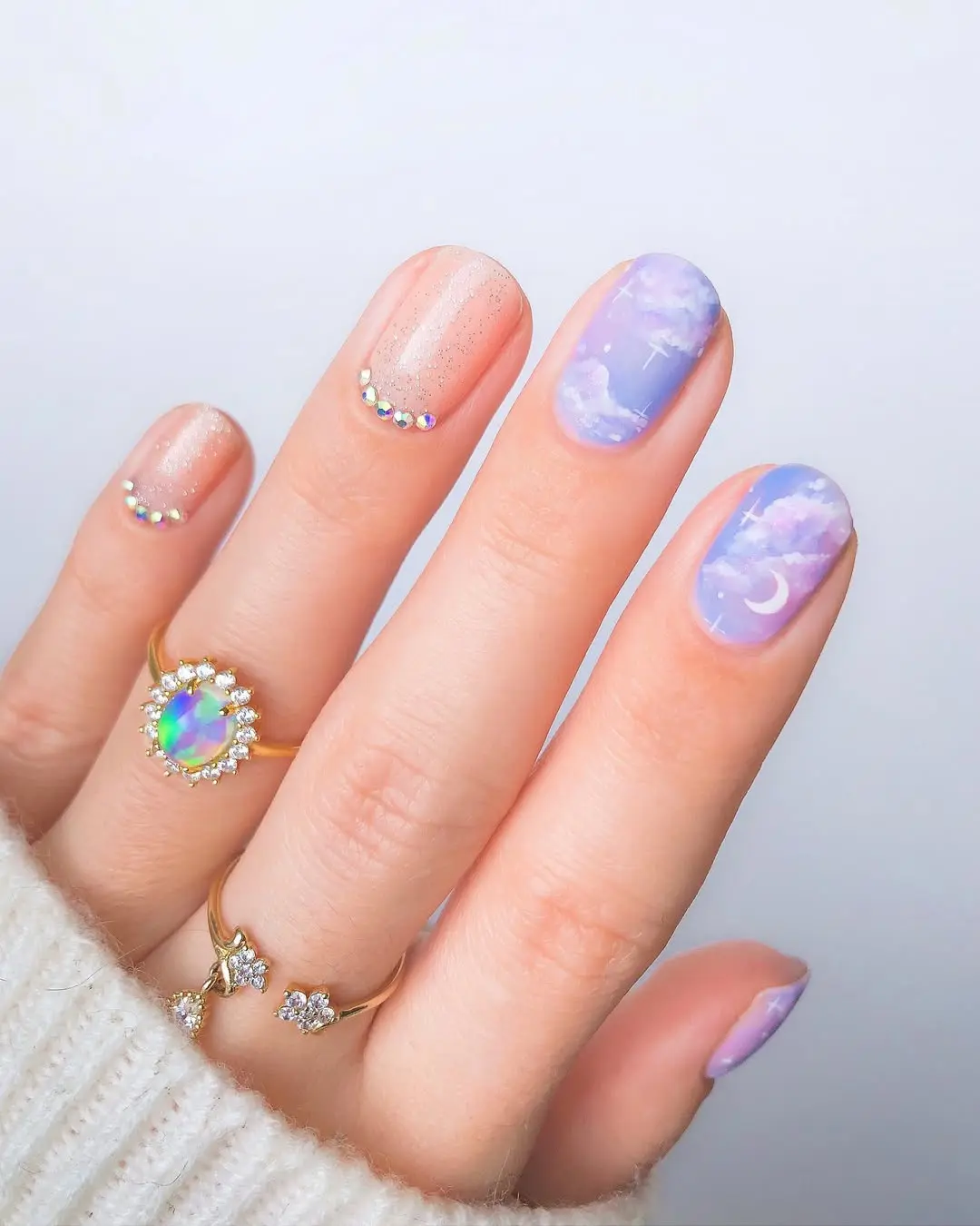 Charming pastel cloud nail art design