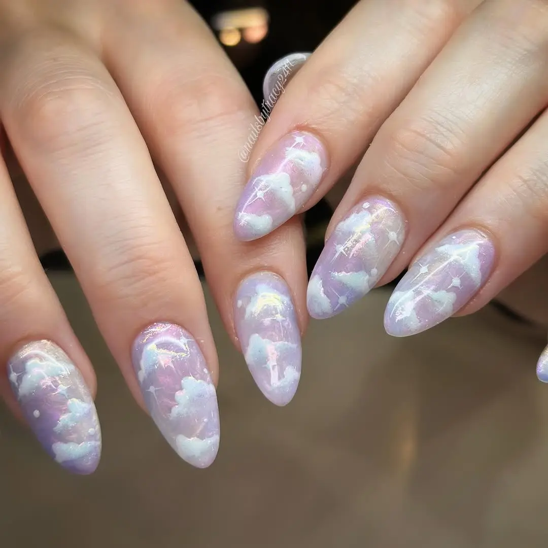 Dreamy pastel clouds over shimmering base