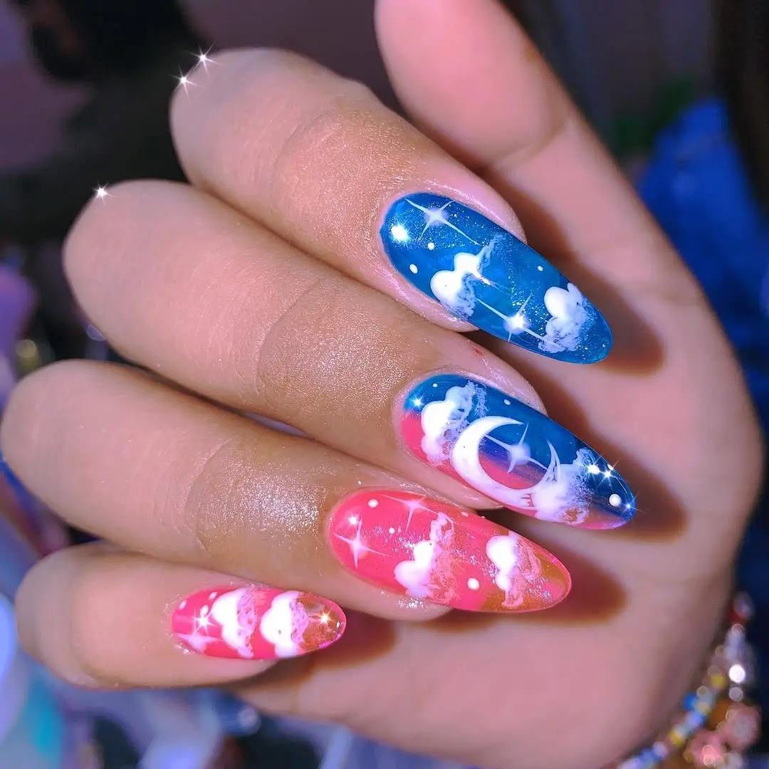 Vibrant cloud nails for celestial vibes
