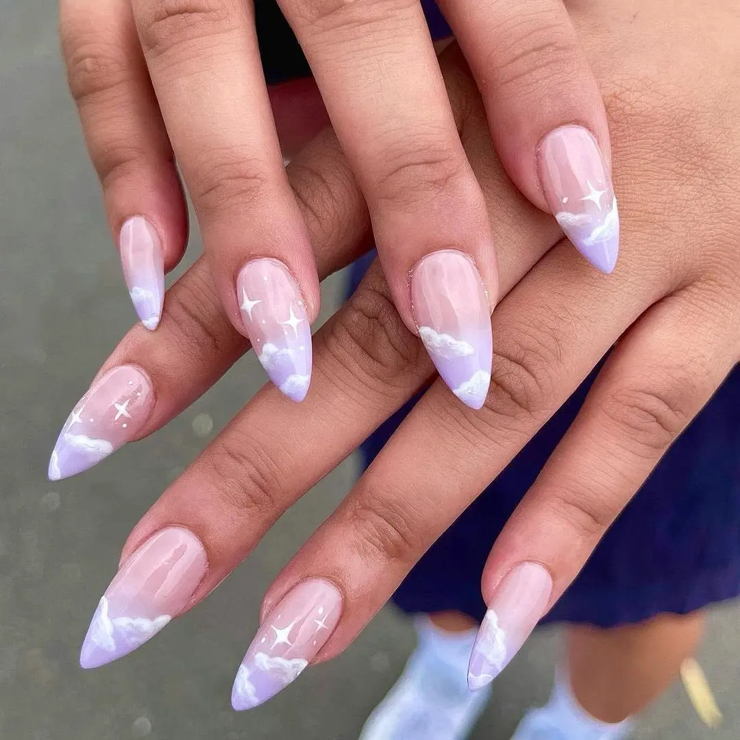 Stylish lavender cloud design for your nails