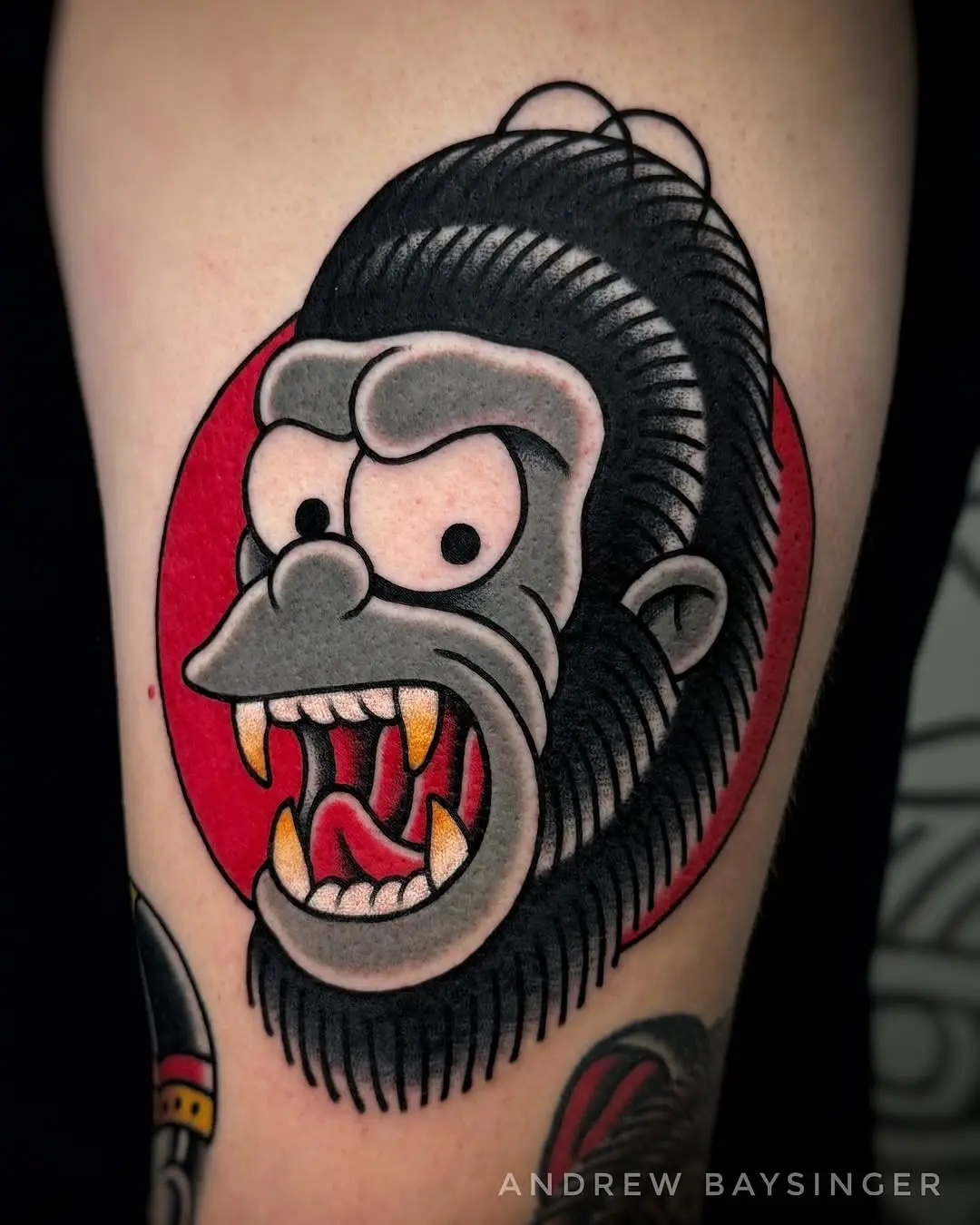 Vibrant comic-style gorilla tattoo design