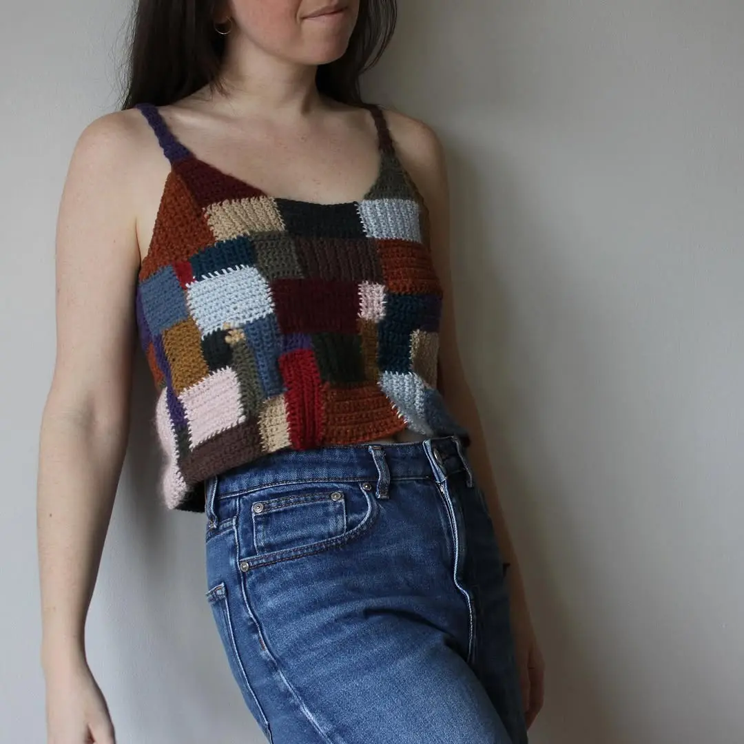 Stylish Crochet Patchwork Top with Denim