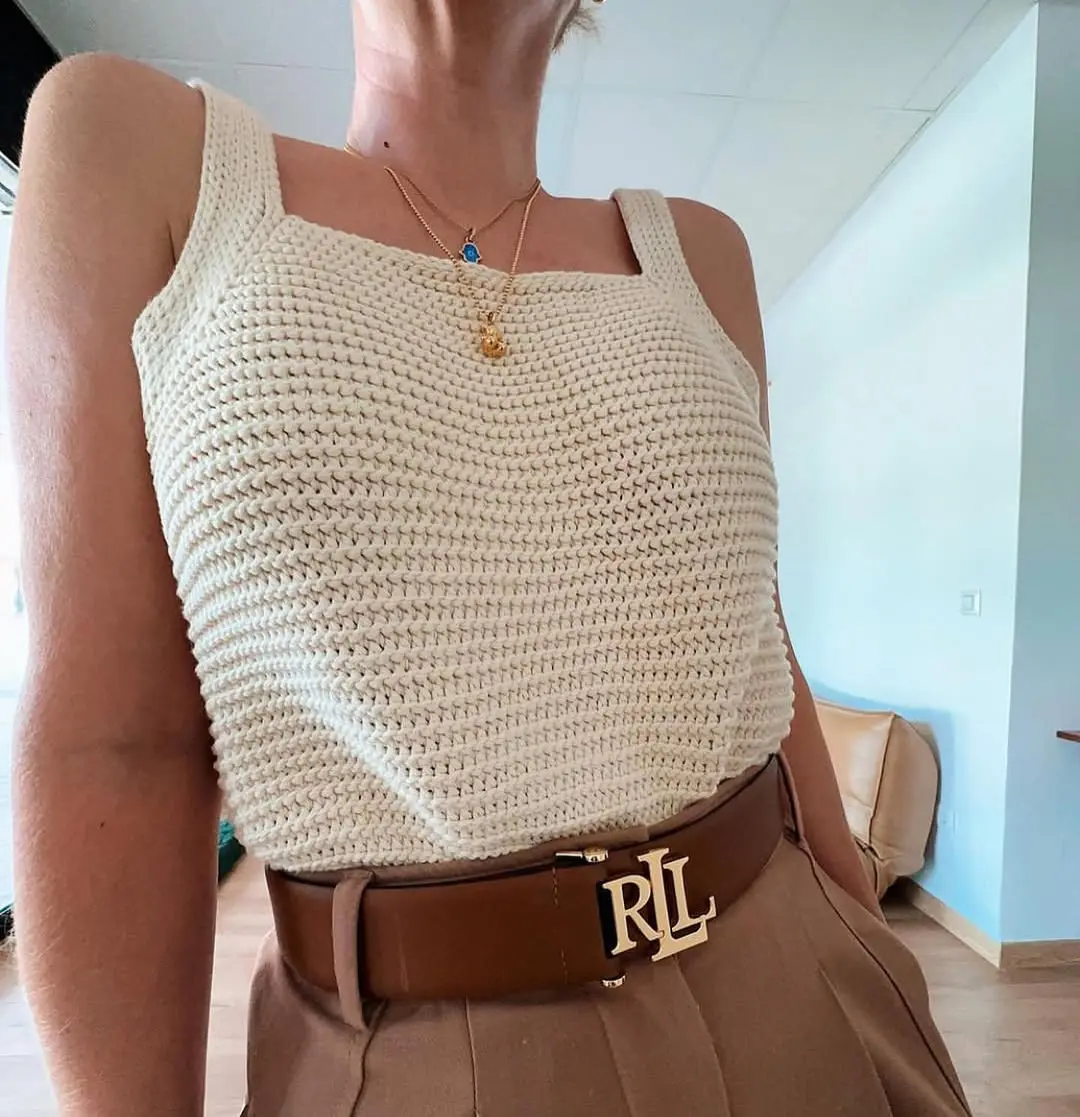 Chic crochet top with tailored pants