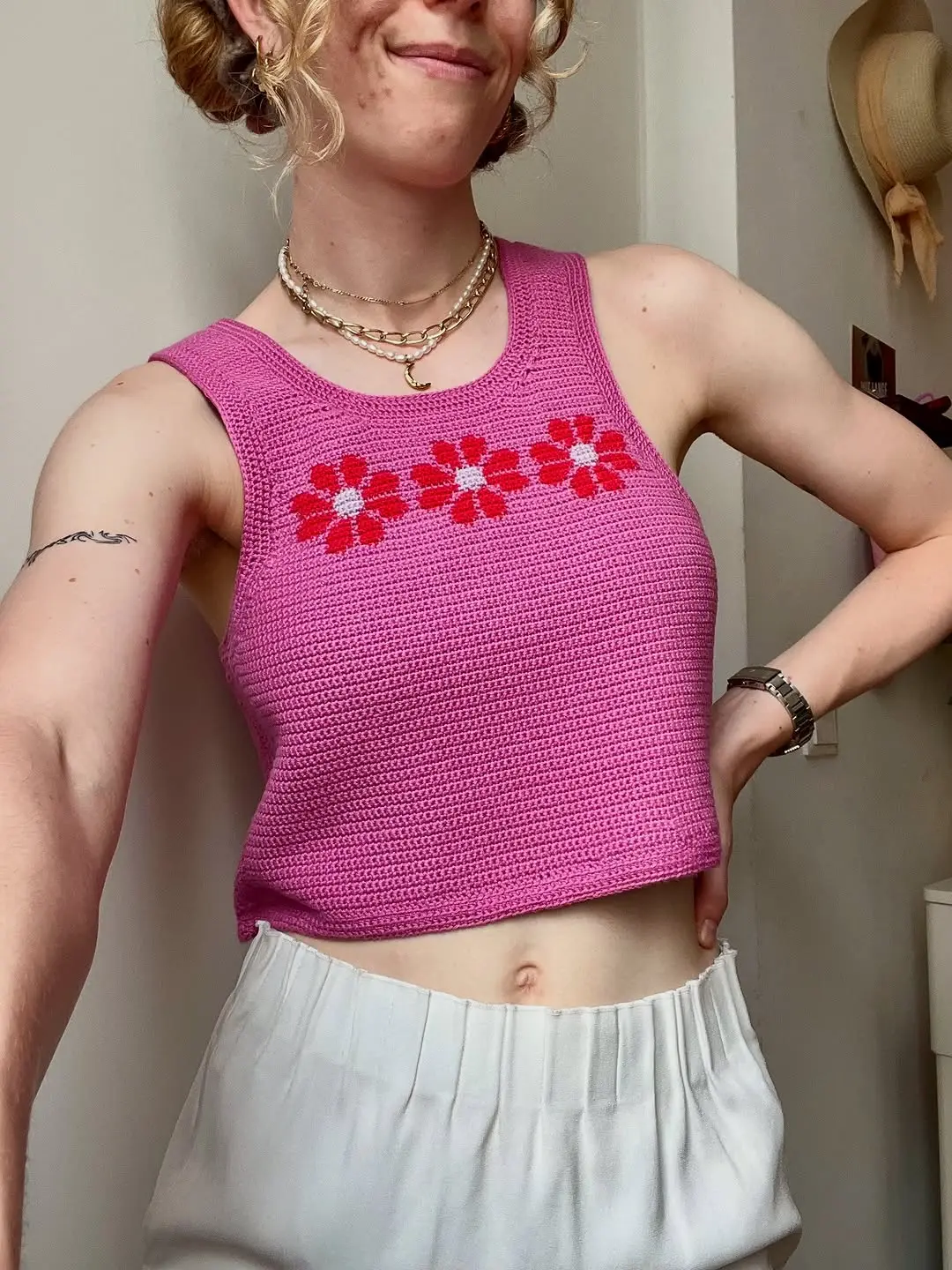 Chic Summer Crochet Top in Bold Pink