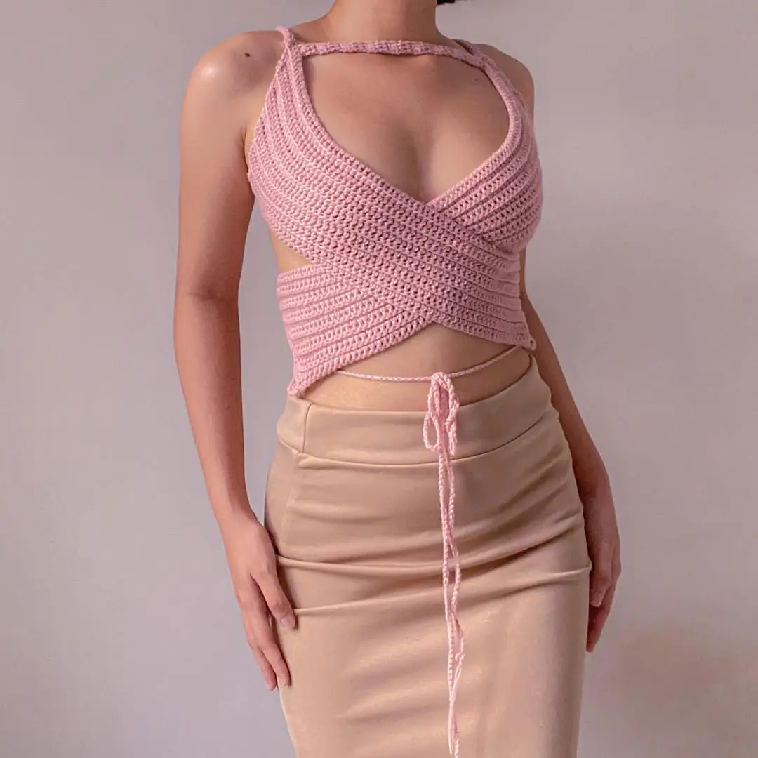 Chic Crochet Top with Sleek Skirt