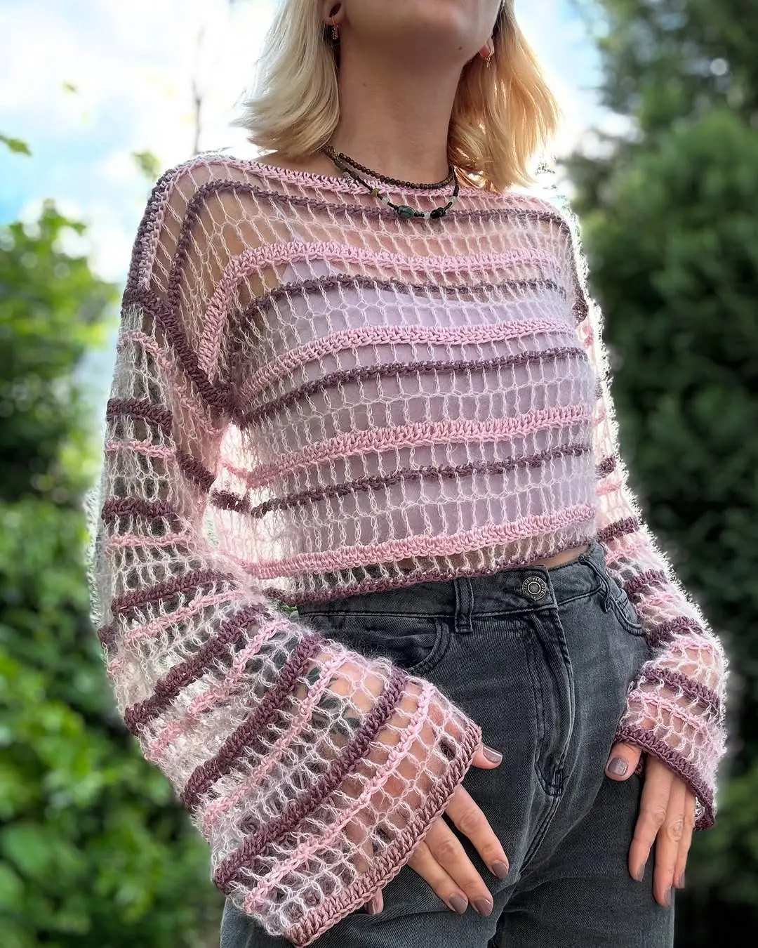 Chic Pink Striped Crochet Top Outfit