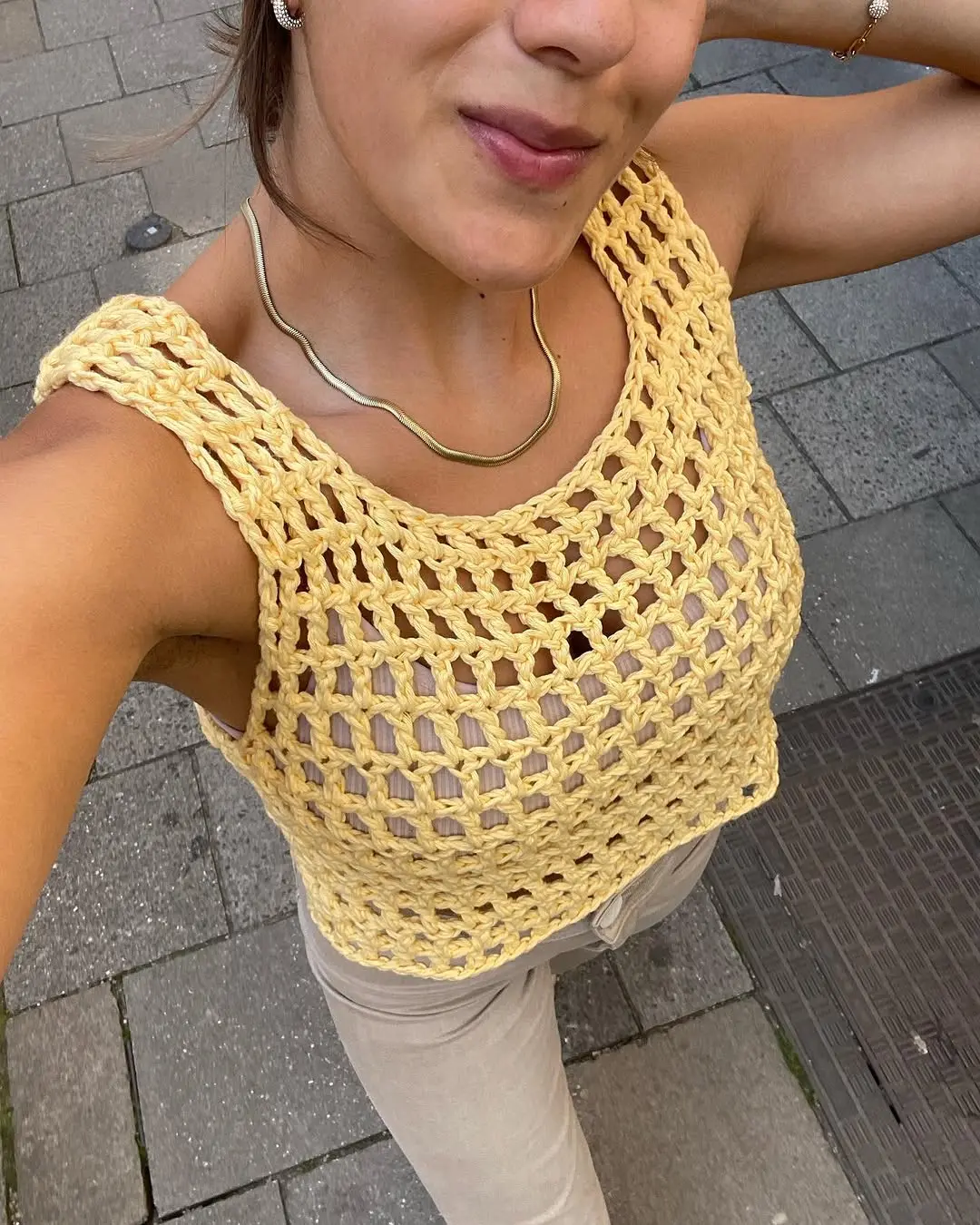 Sunny street style with a crochet top
